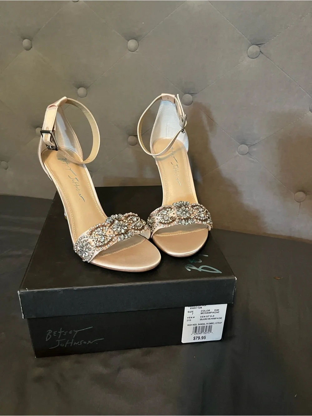 Betsey Johnson Champagne Embellished Ankle-Strap Heels women’s size 7 bridal